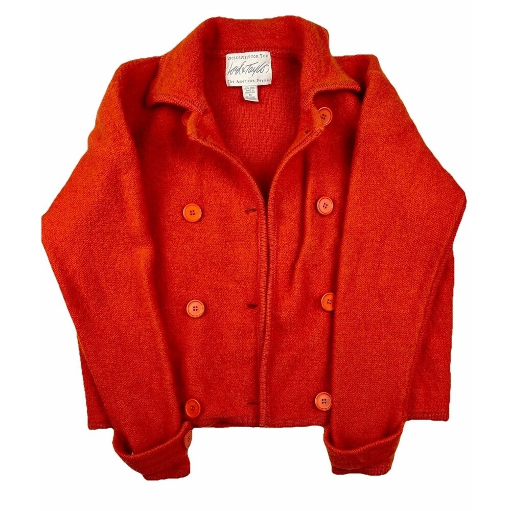 VTG Sweater Women's 100% Wool Quiet Luxury Petite PM Orange Cardigan